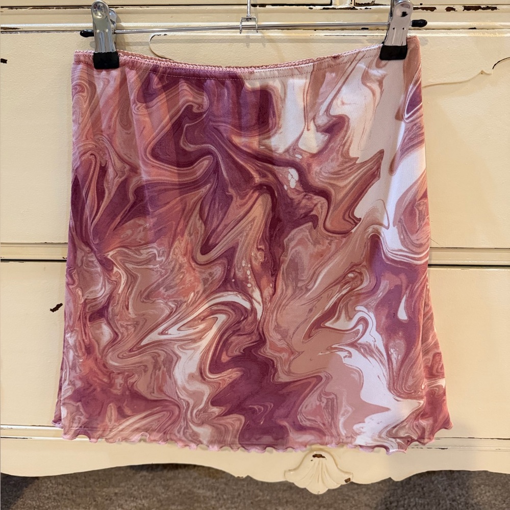 Urban Outfitters Swirl Print Mini Skirt - Pink and Cream Size Small